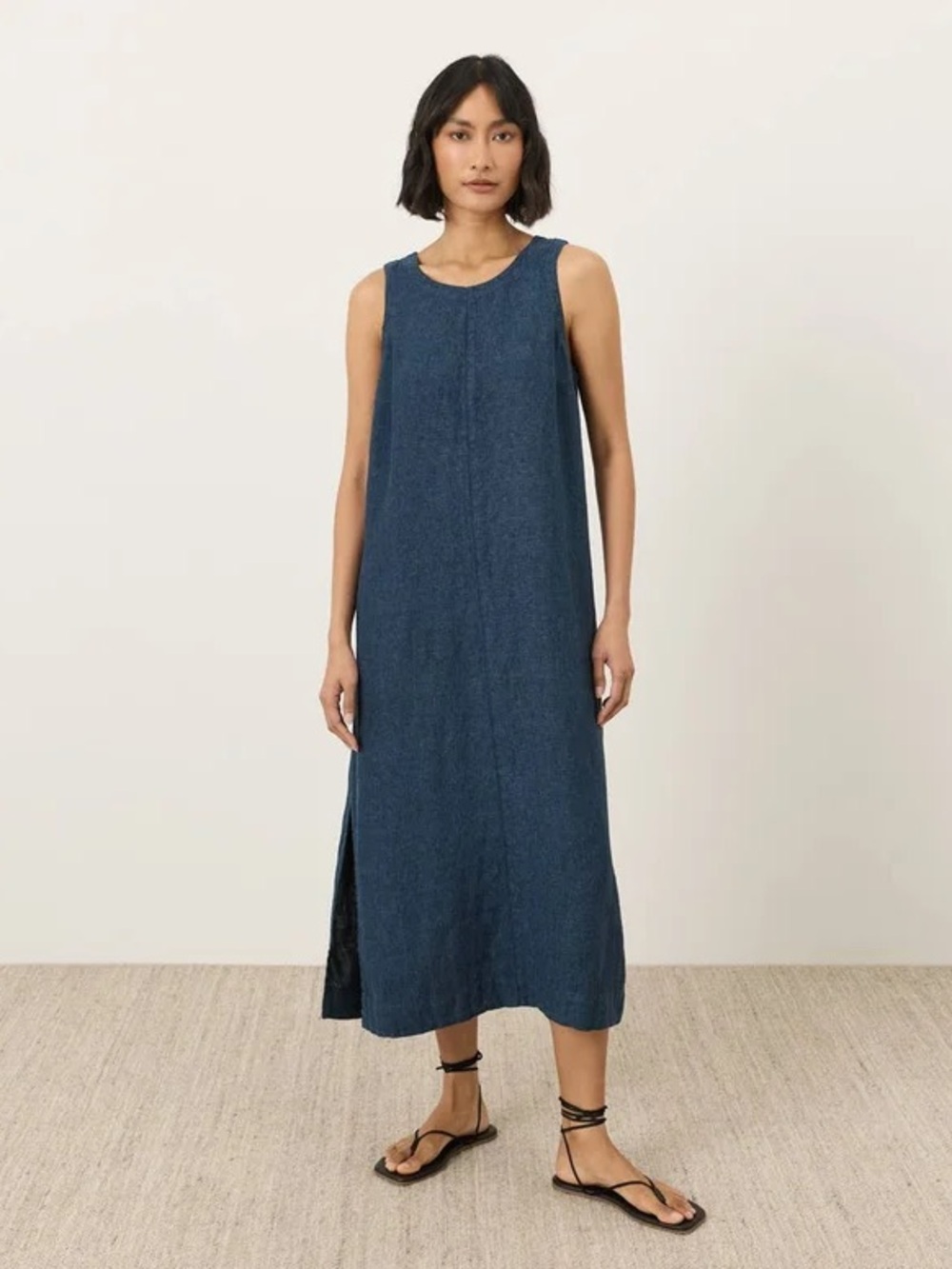 Pact Organic Linen Easy Tank Dress Navy Organic Sustainable Coastal Women’s XS